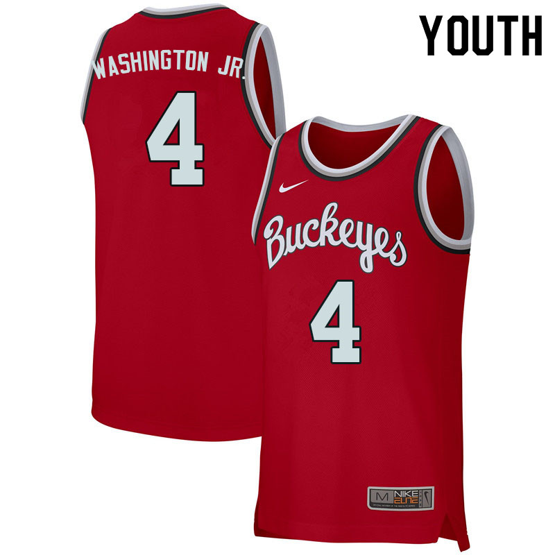 Youth #4 Duane Washington Jr. Ohio State Buckeyes College Basketball Jerseys Sale-Retro Scarlet